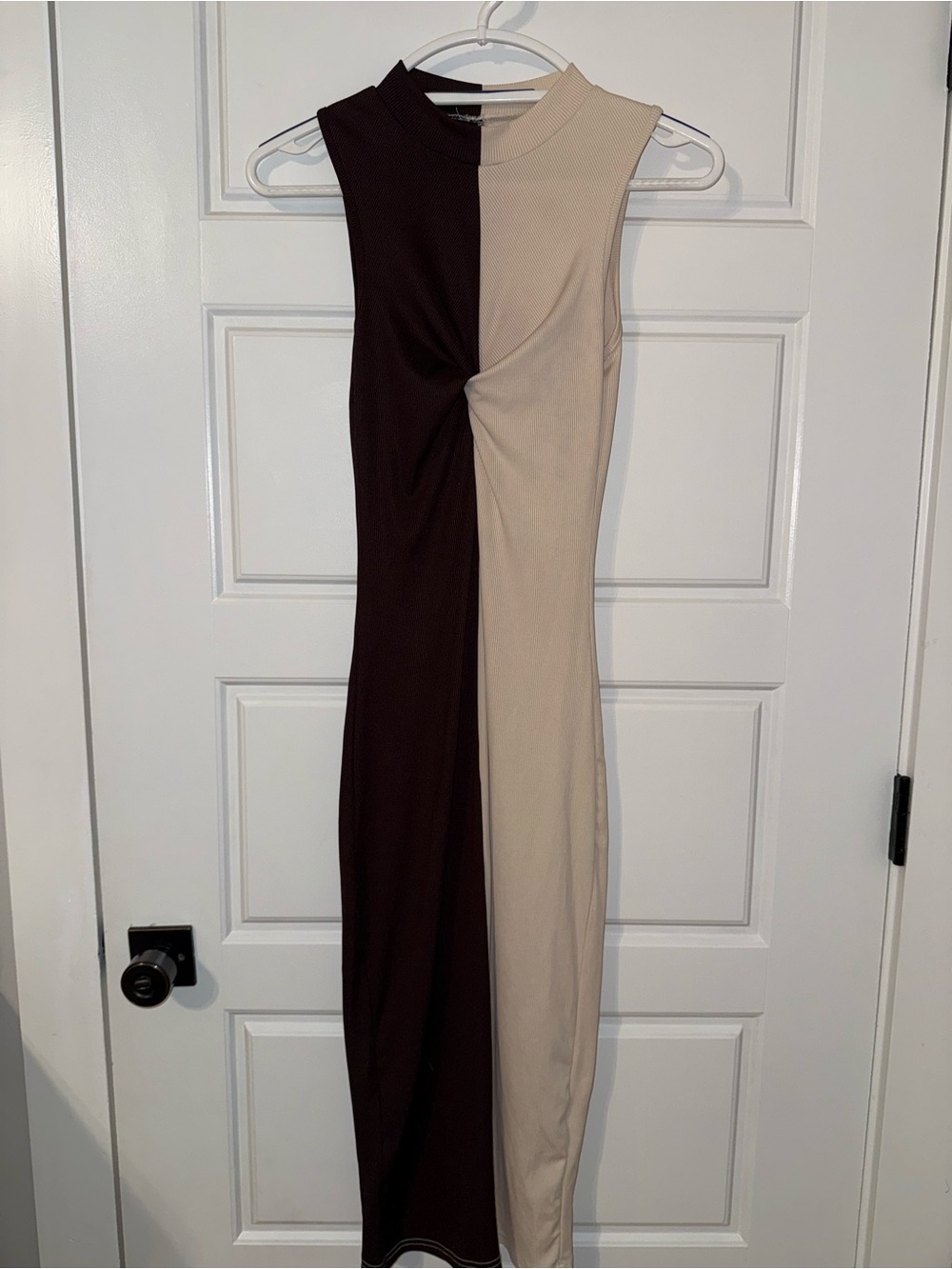 SHEIN Two-Tone Twist Sleeveless Maxi Dress in Brown and Cream